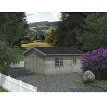 Garage PALMAKO Roger inkl. dörr, fönster, träport 31,4m² (27,7m²) 540x540cm doppimpregnerad ljusgrå