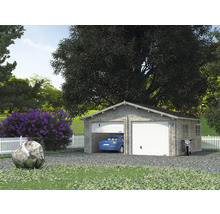 Dubbelgarage PALMAKO Roger inkl. dörr, fönster, sektionsport 31,5m² (28,4m²) 575x510cm doppimpregnerad ljusgrå