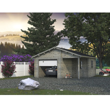 Garage PALMAKO Roger inkl. förråd, dörr, fönster, sektionsport 30,2m² (21,9+5,2m²) 510x550cm doppimpregnerad ljusgrå