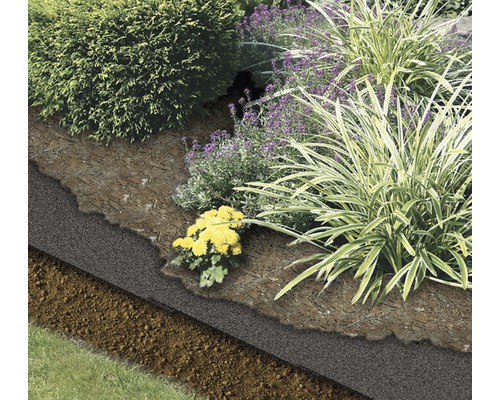 Blomstbädd med täckbark, fiberduk och planteringsjord