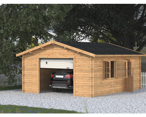 Garage PALMAKO Roger inkl. dörr, fönster, sektionsport 26,8m² (23,9m²) 450x550cm doppimpregnerad brun