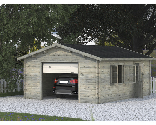 Garage PALMAKO Roger inkl. dörr, fönster, sektionsport 26,8m² (23,9m²)  450x550cm doppimpregnerad ljusgrå - köp på