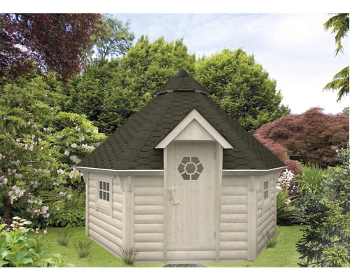 Trädgårdshus i trä med fönster och dörr