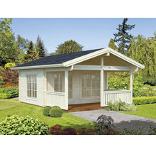 Trädgårdshus PALMAKO Agneta inkl. golv, fönster, entrétak, altan 33m² (18,8+12,5m²) 500x650cm obehandlad
