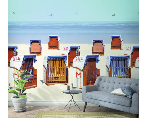 Fototapet med badstolar på en strand