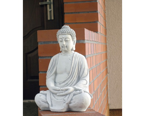 Trädgårdsfigur Buddha XVIII betong vit