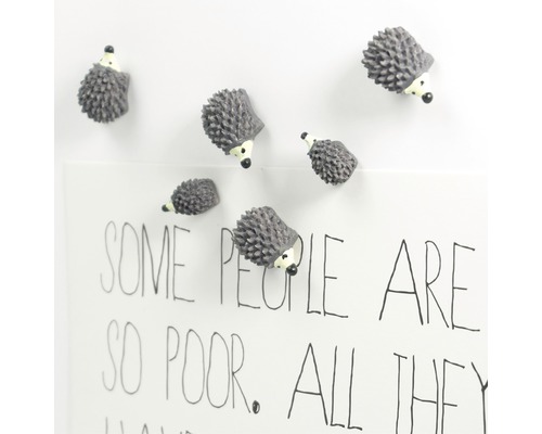 Flera igelkottmagneter på en magnetisk tavla