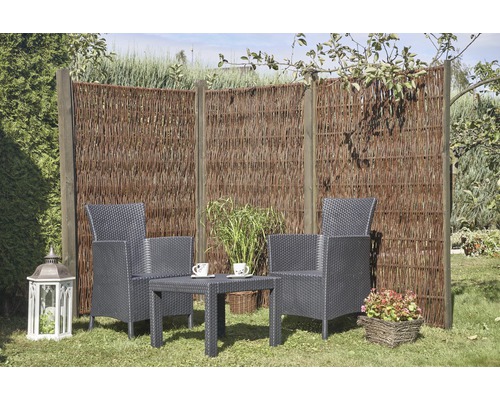 Synskydd av vide med trädgårdsmöbler på gräsmatta