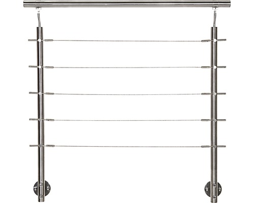 Räcke med stolpar i rostfritt stål och vajrar