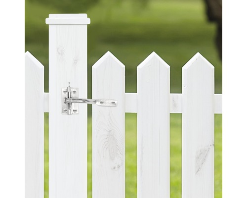 Detaljvy av ett trädgårdsstaket med spärr