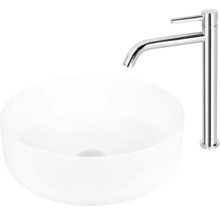 Tvättställsskål i keramik med blandare i metall