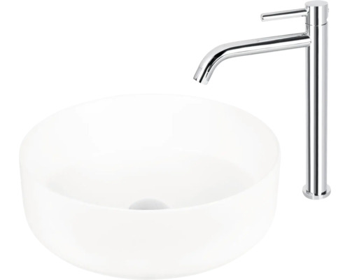 Tvättställsskål i keramik med blandare i metall