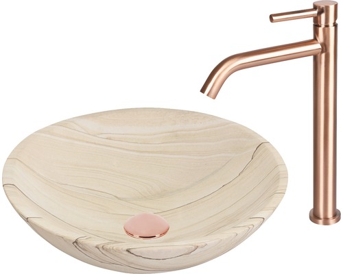 Tvättställ av sten med blandare