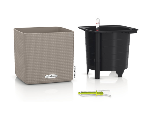 Fyrkantig plastblomkruka med bevattningssystem, vattennivåindikator och dräneringsskikt