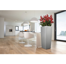 Självvattnande blomkruka LECHUZA Cubico 40 plast 40x40x105cm silver inkl. substrat