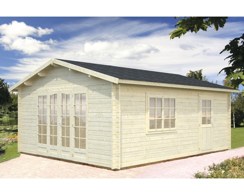 Attefallshus PALMAKO Irene 24,8m² (inv. 23,9m²) inkl. golv 514x598cm natur Trädgårdshus i trä med fönster och dubbeldörr