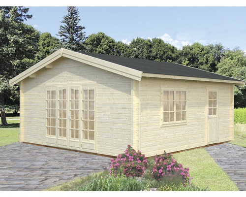 Trädgårdshus i trä med dubbeldörr och fönster