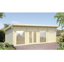 Trädgårdshus i trä med fönster och dubbeldörr