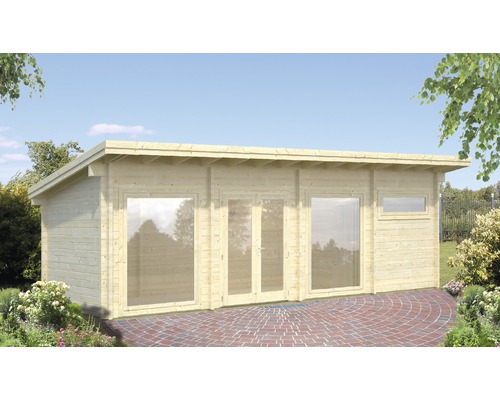 Trädgårdshus i trä med fönster och dubbeldörr