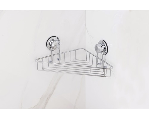 Hörnhylla i metall med sugproppar för badrumsförvaring