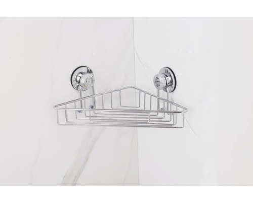 Hörnhylla med sugproppar för fastsättning i badrummet