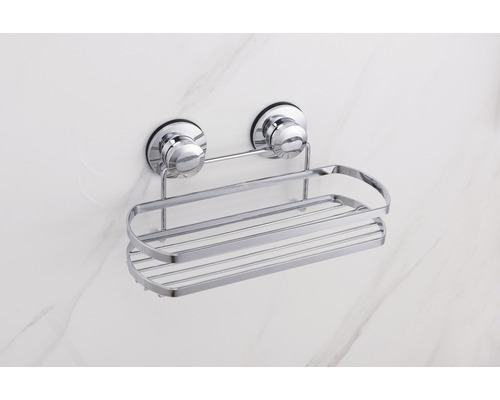 Duschhylla i metall med sugproppar för fastsättning