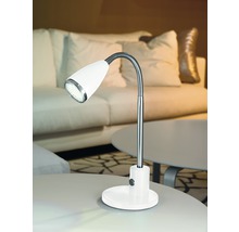 Vit LED-bordslampa med flexibel arm på ett bord