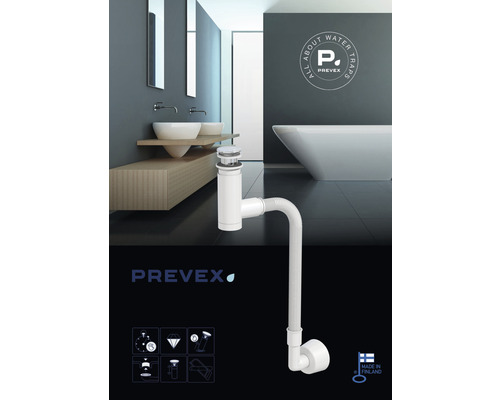 Prevex vattenlås i ett badrum med handfat och badkar