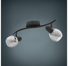 Taklampa med två spotlights och klara glasskärmar