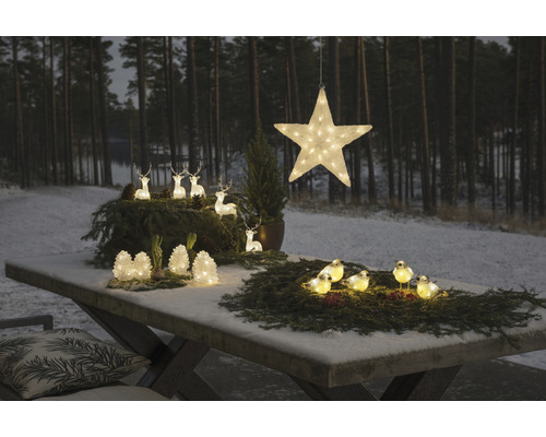 Julbordsdekoration med stjärna, rådjur och fåglar, upplyst