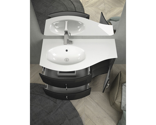 Tvättställ med två handfat och underskåp med lådor