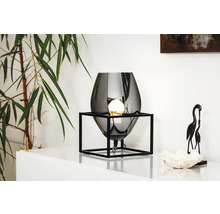 Dekorativ bordslampa med en ljuskälla i en svart metallram