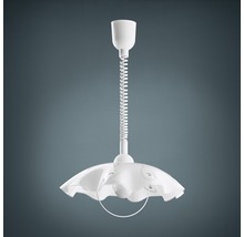 Vit hänglampa med spiralkabel och lampskärm
