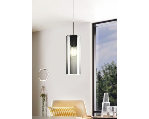 Taklampa EGLO Selvino 1L rökfärgad Pendellampa med cylindrisk glasskärm och glödlampa i matsalen