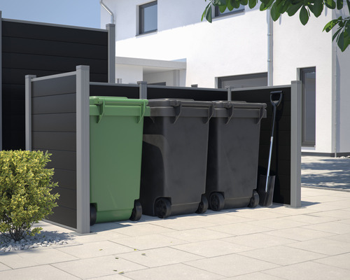 Soptunna med tre soptunnor och en spade