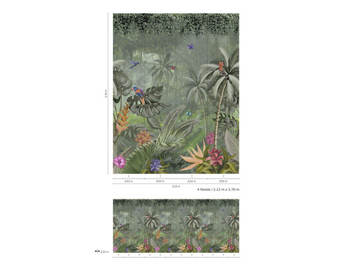 Non-woven tapet med djungelmotiv, bestående av fyra ark