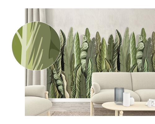 Vardagsrum med non-woven fototapet med bladmotiv