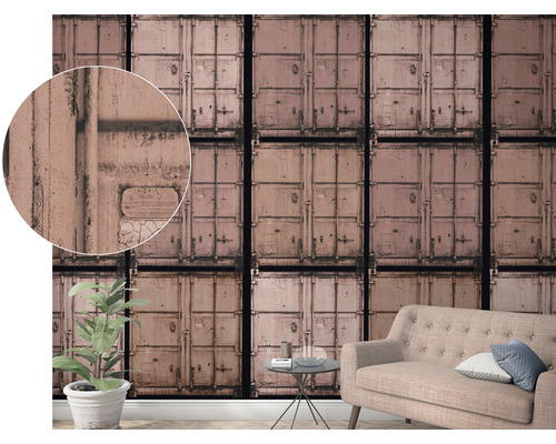 Vardagsrum med tapet i design av staplade containrar