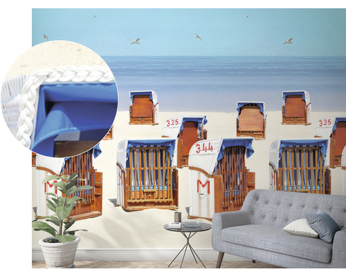 Fototapet med strandstolar vid Nordsjön i vardagsrummet