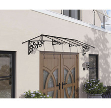 Tak med blommiga dekorationer ovanför en ytterdörr