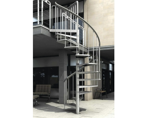 Spiralformad metalltrappa för utomhusbruk.