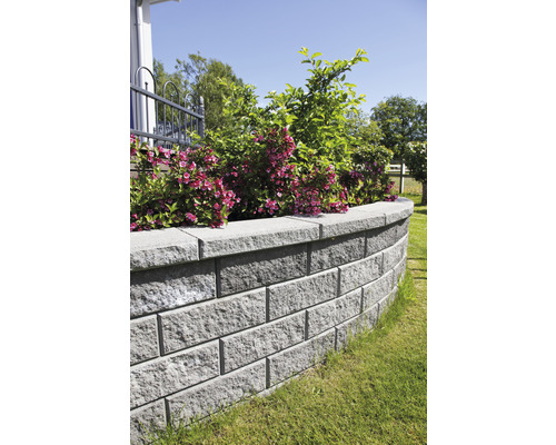 Trädgårdsmur av sten med blommor