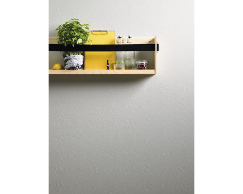 Vägghylla med växt, glas och dekoration