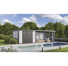 Redskapsbod TELLURIA Classico Lounge 3330 inkl. sidoutbyggnad höger, fönster 671x298cm vit