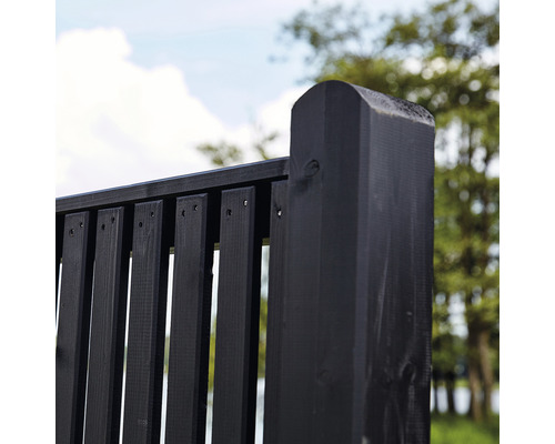 Detaljvy av ett trädgårdsstaket av trä med stolpar