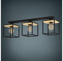 Taklampa med tre lampor, trä och metall