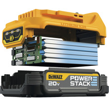 Öppet DeWalt 20V Power Stack-batteri med litiumjonteknik