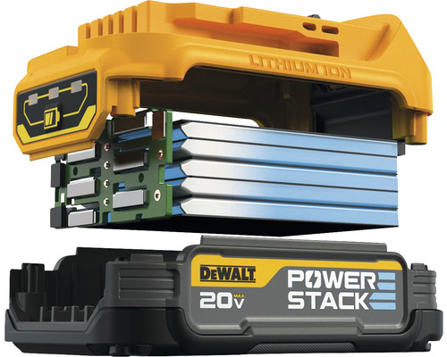 Öppet DeWalt 20V Power Stack-batteri med litiumjonteknik