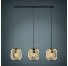 Taklampa med tre lampskärmar i bambu