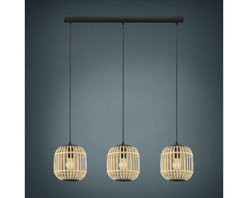 Taklampa EGLO Bordesley 3L natur/svart Taklampa med tre lampskärmar i bambu